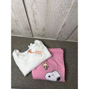 Knox Rose White Short Sleeve Top XXL Womens Blouse & Snoopy Pink Shorts XL